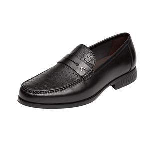 【灵犀】沙驰男士皮鞋男款黑色高档商务皮鞋真皮牛皮轻便乐福鞋