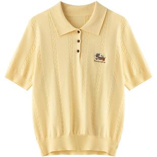 LAGOGO miu系明黄POLO领针织衫女拉谷谷2026春新多巴胺含羊毛上衣