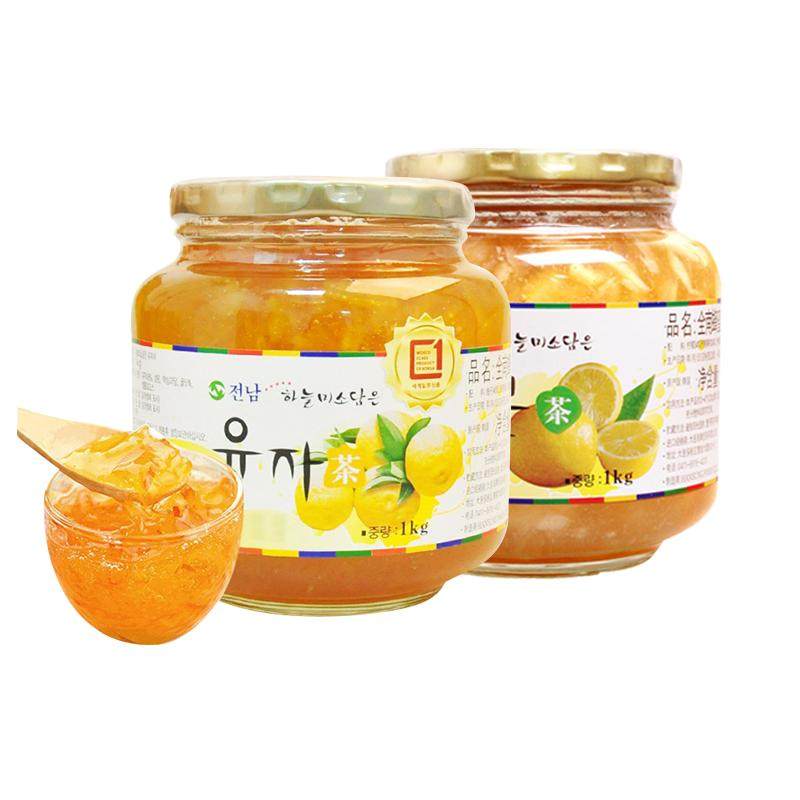 全南 韩国进口蜂蜜柚子茶1kg*2罐清晰果肉方便聚会冲调酸甜可口