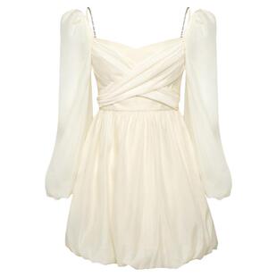 【明星同款】糖力 在逃公主裙 长袖蝴蝶结绑带欧根纱花苞连衣裙女