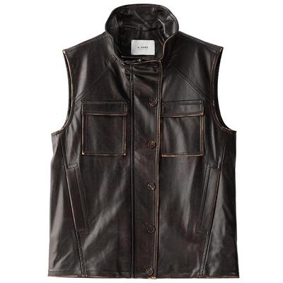 NMORE设计师品牌 25秋季新款 黑巧咖立领擦色PU马甲