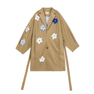 MIICHOUS米丘寺 宝珠茉莉花 贴布花朵刺绣可拆棉里中长款风衣外套