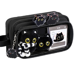 可爱围巾~可拆卸透明笔袋女生2026新款ins风大容量痛包文具盒小学生女孩耐脏男生初中生简约铅笔袋白色收纳