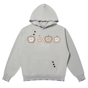 HACR苹果碎花贴布绣卫衣 复古韩系宽松休闲帽子撞色帽衫