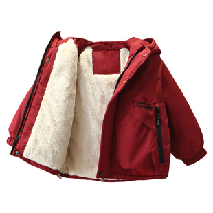 男童冬季加绒外套2025新款儿童冬装加厚棉服宝宝时髦酷帅派克服潮