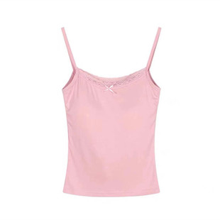 带胸垫吊带背心女小碎花蕾丝边纯欲风夏季薄款内搭外穿短款上衣