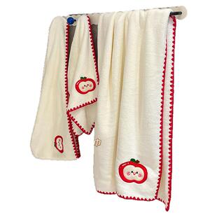 默默爱可爱苹果浴巾女吸水毛巾三件套吸水速干不掉毛宿舍学生好物