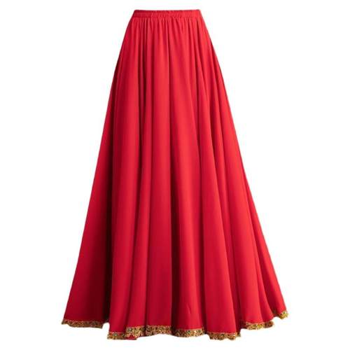 720度大摆雪纺半身裙金色蕾丝花边维族新疆舞广场舞民族舞蹈长裙