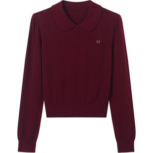 KBNE巴恩风羊毛红色复古毛衣女春秋新款慵懒内搭打底针织衫上衣