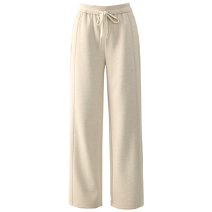 羊毛醋酸米色毛呢裤子女2025新款冬季休闲裤冬裤直筒裤窄版阔腿裤