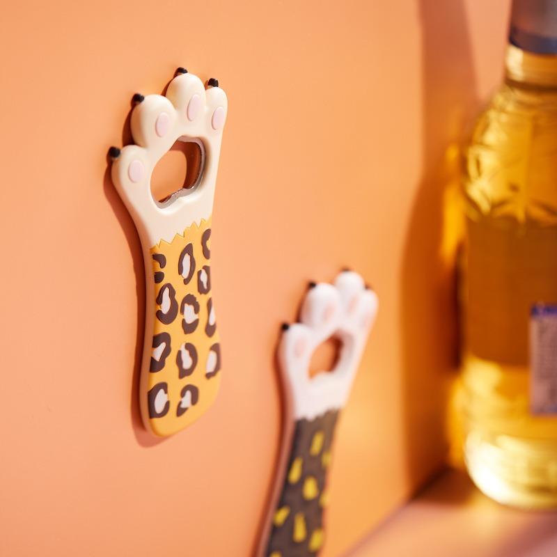 大波纹点时尚啤酒硅胶冰箱贴吸开瓶器猫爪器创意礼品磁开启可爱