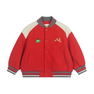 马拉丁童装外套春装新款小童学院风新年红色拜年服夹克外套棒球服