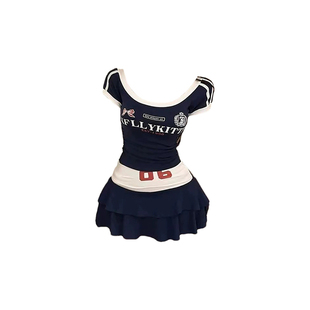 XZY/欣争艳 微胖mm美式辣妹运动套装女25年夏复古t恤上衣性感短裙