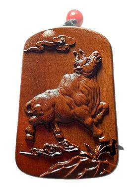 定制雷击枣木十二生肖牛牛转乾坤挂件雷纹道家项链吊坠木雕挂件牌