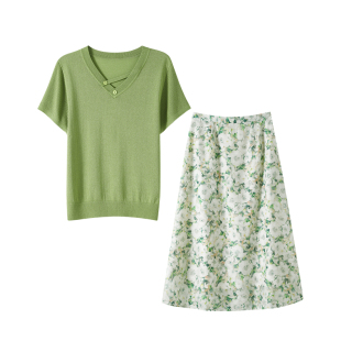 【小森林套裙】OSA欧莎小清新针织衫碎花半裙两件套女夏季连衣裙