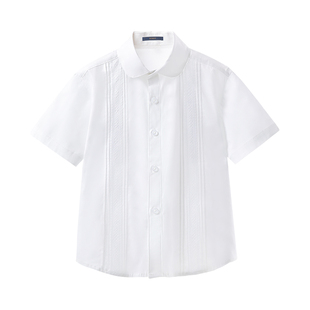 罗蒙女童半袖白色衬衫夏小学生演出校园服纯儿童短袖棉衬衣学院风