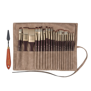乔尔乔内水彩画笔套装圆头扁头刷子刮刀油画丙烯水粉便携24件套装