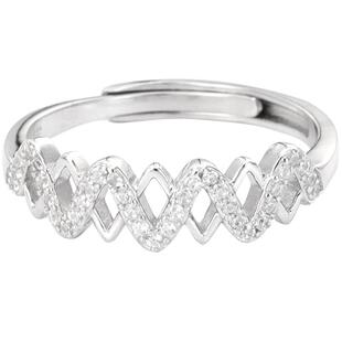 XXOFF 925银 开口可调闪钻波浪女士戒指 银白色简约戒指