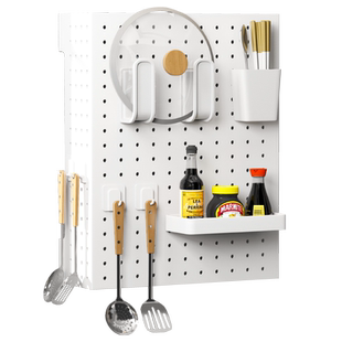 热水器遮挡罩厨房免打孔置物架天然气管道装饰不锈钢洞洞板收纳架