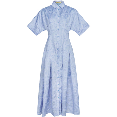 SUPERR收腰短袖衬衫长裙显瘦