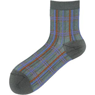 Tabio线条格纹袜子女玻璃丝袜休闲百搭基础款女袜日系优雅中筒袜