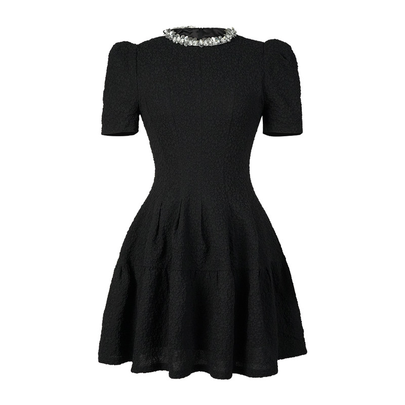 短款a字裙礼服黑色短袖连衣裙女