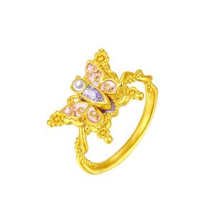 周大生黄金戒指足金蝴蝶指环心动蝶舞莫奈荧光珐琅情人节新年礼物