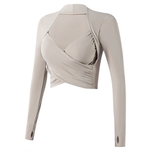 带胸垫瑜伽服女紧身普拉提训练服套装运动上衣跑步防震健身长袖季