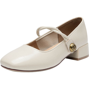 大东官方方头浅口单鞋女款2026新款春季配裙子女鞋粗跟玛丽珍鞋女