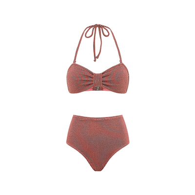 Yukari swim旗舰店 分体泳衣女豆沙色高腰平角泳裤比基尼bikini夏
