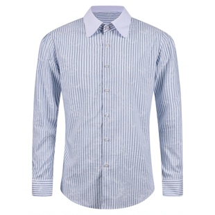 【两用异色领】平圆方中可拆卸领条纹商务休闲衬衣男士长袖衬衫