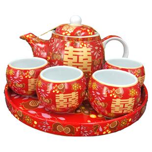 结婚敬茶杯套装传统婚庆礼盒婚礼陪嫁茶具用品上头汤圆碗对碗大全