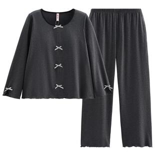 芬腾女士纯棉睡衣春季新款圆领长袖套装时尚休闲可外穿家居服秋天
