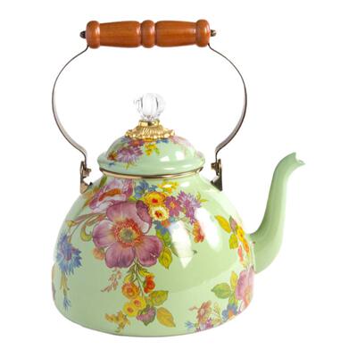 纽约下城公园进口正品鲜花市场黑白搪瓷木柄传统烧水壶下午茶花瓶