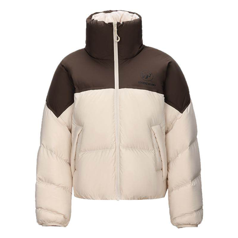 骆驼熊猫短款羽绒服女冬季新款立领好看羽绒外套黑色保暖面包服