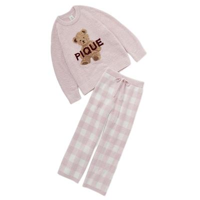 gelato pique25秋冬新品女睡衣套装小熊套头衫格纹长裤PWNT235088