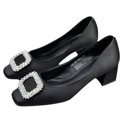 IDO奢华真丝水钻气质高跟鞋粗跟