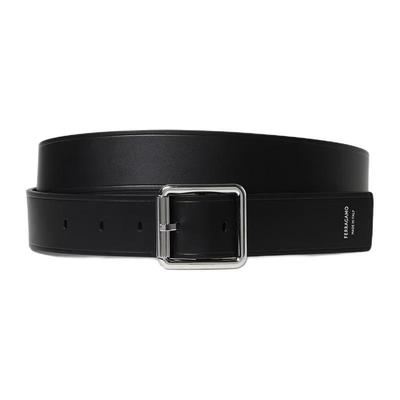 FERRAGAMO菲拉格慕 Logo印花 平滑扣 皮带 男款 黑色 3.5CM