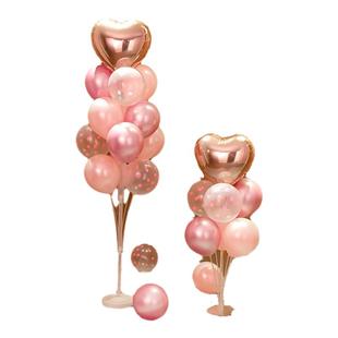 粉色桌地飘气球装饰女孩儿童立柱生日派对结婚求订婚场景氛围布置