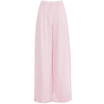 夏莫卡粉色亚麻微弧阔腿裤