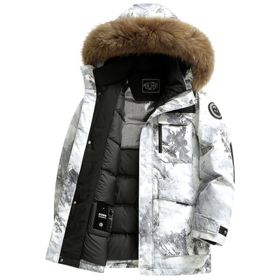 老人头羽绒服加厚极寒工装男士2024冬季新款本命年红色外套大毛领