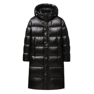 雪中飞高端过膝长款羽绒服男士2025新款冬季防风保暖亮黑连帽外套