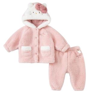 【Hello Kitty联名】 戴维贝拉冬季新款女童家居服套装加厚睡衣潮