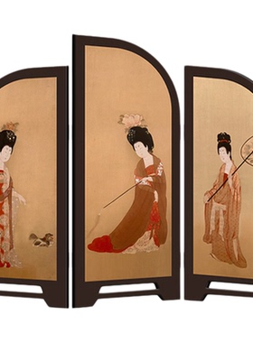 《簪花仕女图》新中式屏风桌面摆件高级感小众中古风卧室玄关装饰