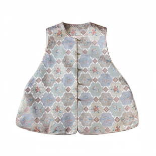 沁月新中式国风100%桑蚕丝宋锦【小马宝相】A字版中长款扇贝马甲