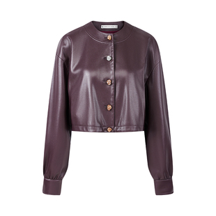 【于明加同款】安可拉红蛋白皮衣百搭秋冬新款复古高级感圆领外套