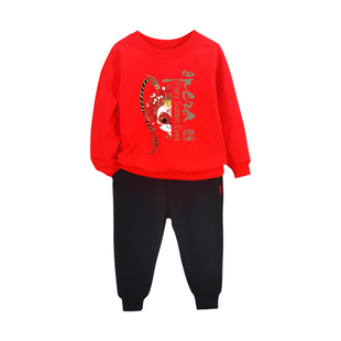 说唱演出服京剧脸谱衣服孙悟空服装男童女童儿童加绒卫衣红色套装