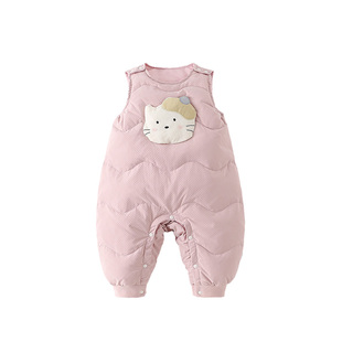婴儿羽绒背带裤2025新款冬装儿童白鸭绒卡通连身裤女宝保暖羽绒裤