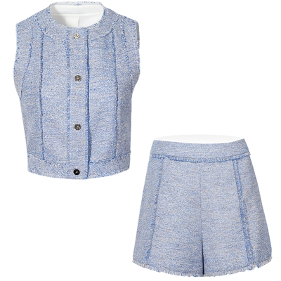 Yonge&Finch/扬芬缇小香风高级感马甲短裤修身显瘦套装女夏OATHY