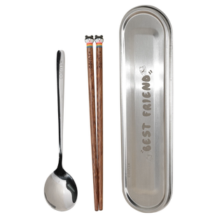 玉米儿童筷子勺子套装小学生餐具304不锈钢便携盒上学专用三件套